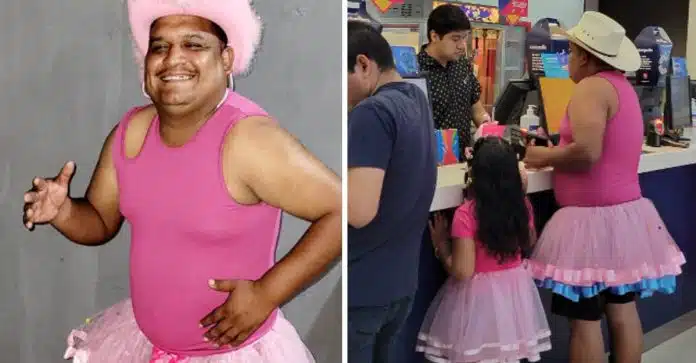 Pai se veste de rosa e acompanha a filha para Barbie no cinema: “Por ela, eu faria qualquer coisa”