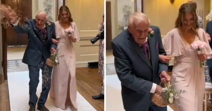Noiva escolheu o avô de 95 anos para jogar as flores em seu casamento: “Fiquei tão emocionada”