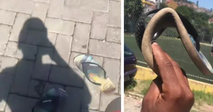 Sol derrete chinelo de rapaz e vídeo viraliza na internet: “Chinelinho dobrável”