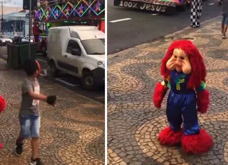 Mãe fantasia filho de Fofão e realiza sonho do pequeno de dançar com a Carreta Furacão: “Fofinho”
