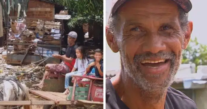 Pai percorre 3km de carroça todos os dias para levar filhos à escola: “Futuro melhor que o meu”